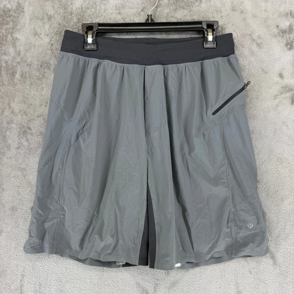 Lululemon Mens Gray Athletic Training Running Shorts Zipper Pocket Size Medium